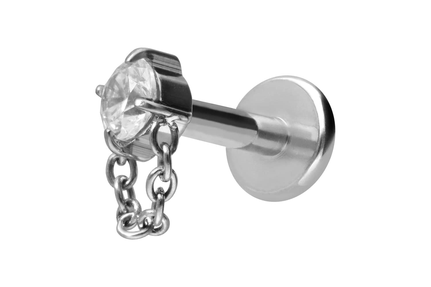 Titan Labret Piercing mit Innengewinde KRISTALL + KETTE